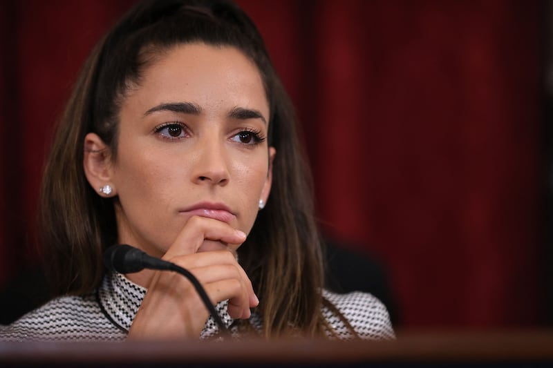 Former US Olympic gymnast Aly Raisman after testifying before the Senate judiciary committee in Washington in September 2021. She and about 90 others are suing the FBI for botching an investigation into serial abuser and former USA Gymnastics doctor, Larry Nassar. Getty / AFP