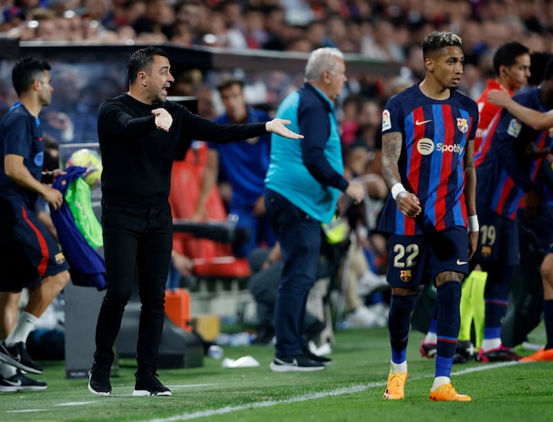 Barcelona coach Xavi during the match. Reuters