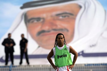 Former AC Milan player Ronaldinho at a training session in Dubai with his team in 2009 AFP