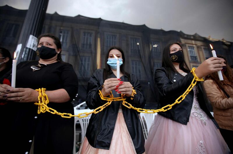 Entertainment industry workers take part in a protest against the measures adopted by the Colombian government to fight the Covid-19 pandemic, in Bogota. AFP