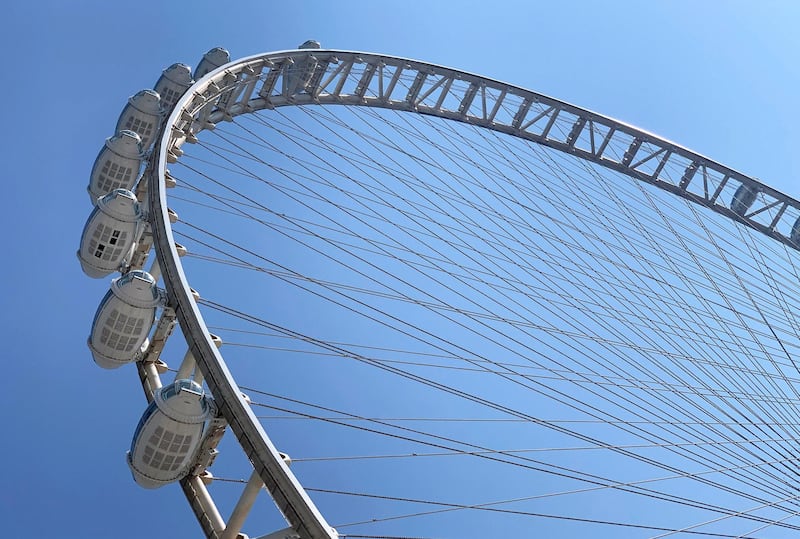 DUBAI, UNITED ARAB EMIRATES , Sept 27– 2020 :- More passenger capsules installed on the Ain Dubai observation wheel at the Bluewaters Island in Dubai.  (Pawan Singh / The National) For News/standalone/Online/Instagram/Big Picture