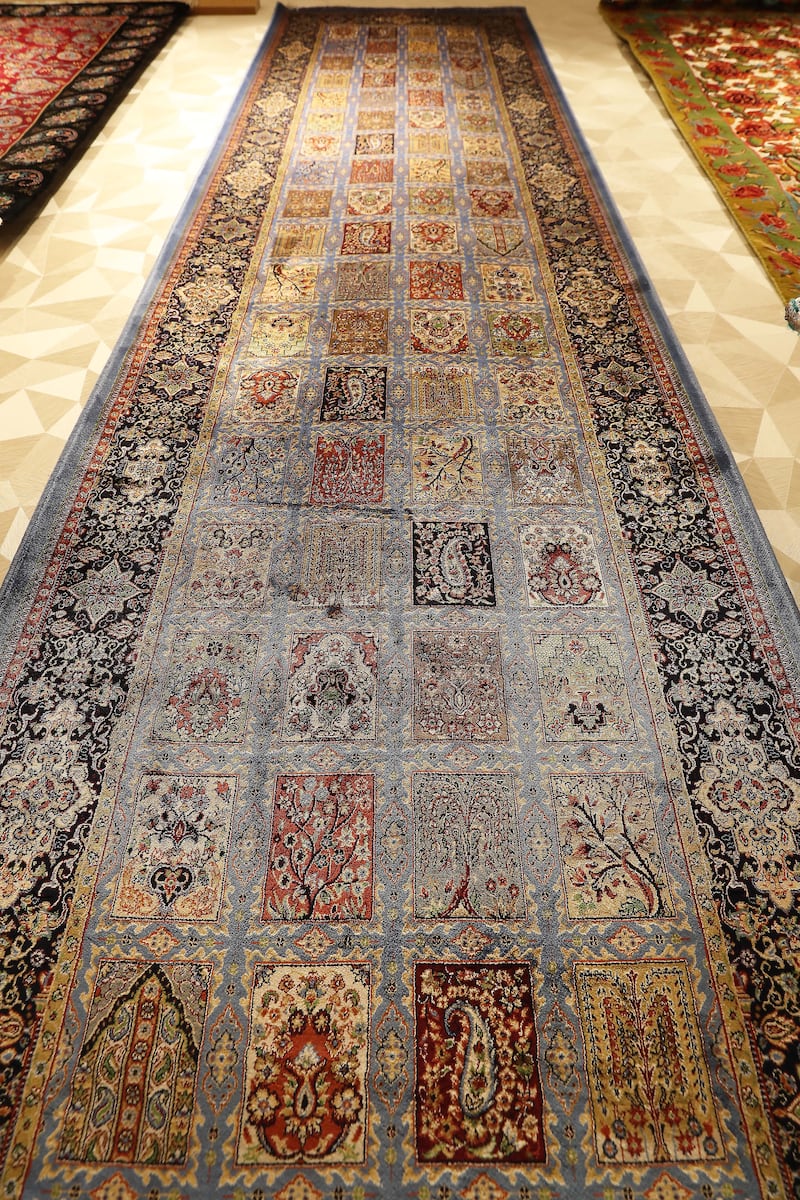 An Iranian machine-made box design carpet priced at Dh4,700 at Kani Home.