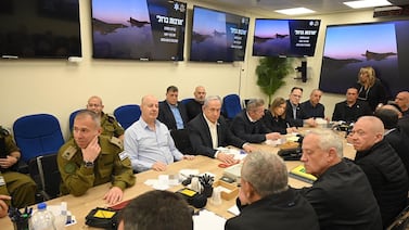 Israel's Prime Minister Benjamin Netanyahu during a War Cabinet meeting at the Kirya in Tel Aviv. AFP