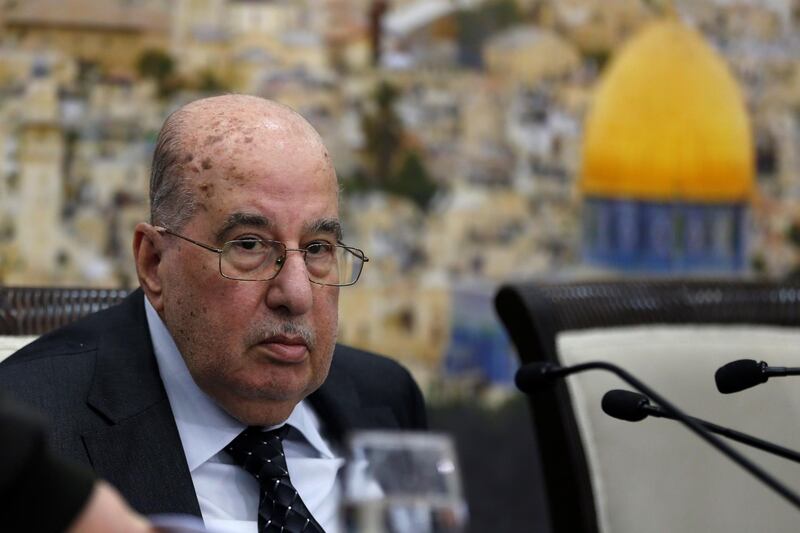 Senior Palestinian official Salim Zaanoun reads a statement at the end of a meeting of the Palestinian Central Council in the West Bank city of Ramallah January 16, 2018.
Palestinian leaders voted today to call for the suspension of recognition of Israel as they met in response to US President Donald Trump's declaration of Jerusalem as Israel's capital. It was unclear if the vote by the Palestinian Central Council, a high-ranking arm of the PLO, was binding. A previous vote by the council in 2015 to suspend security coordination with Israel was never implemented. / AFP PHOTO / ABBAS MOMANI