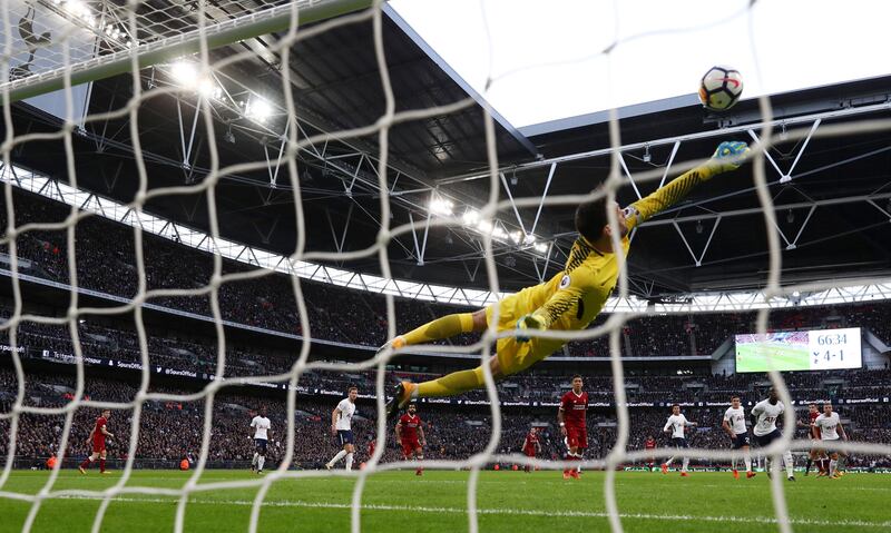 Soccer Football - Premier League - Tottenham Hotspur vs Liverpool - Wembley Stadium, London, Britain - October 22, 2017   Tottenham's Hugo Lloris makes a save   REUTERS/Eddie Keogh    EDITORIAL USE ONLY. No use with unauthorized audio, video, data, fixture lists, club/league logos or "live" services. Online in-match use limited to 75 images, no video emulation. No use in betting, games or single club/league/player publications. Please contact your account representative for further details.