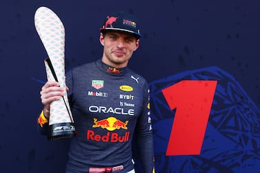 BAKU, AZERBAIJAN - JUNE 12: Race winner Max Verstappen of the Netherlands and Oracle Red Bull Racing poses for a photo with his trophy after the F1 Grand Prix of Azerbaijan at Baku City Circuit on June 12, 2022 in Baku, Azerbaijan. (Photo by Mark Thompson / Getty Images)