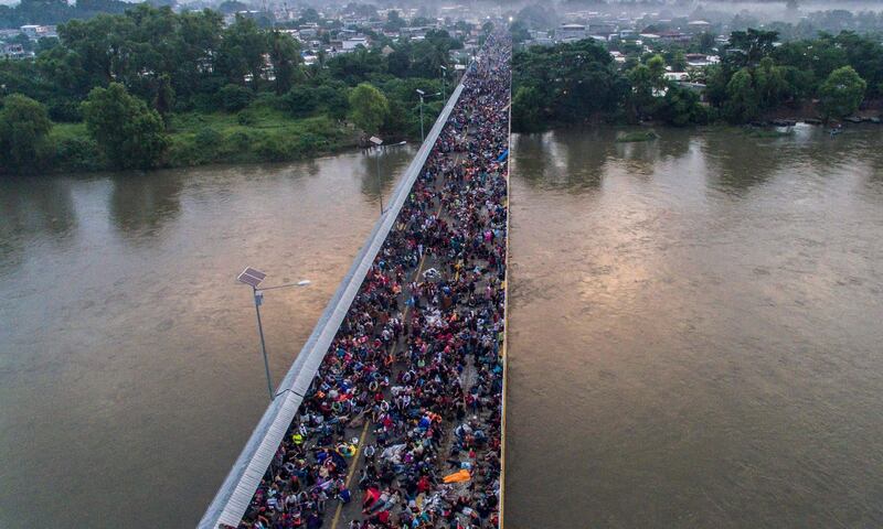 An aerial view shows the crowded bridge. AFP