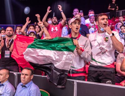UAE supporters cheer on Ilyass Habibali in his sem-final. Victor Besa / The National