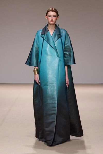 Maison Sara Chraibi haute couture was inspired by an earthquake that hit Morocco. Photo: Dubai Fashion Week