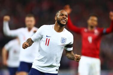 Raheem Sterling celebrates after completing his hat-trick for England in the 5-0 win over Czech Republic. Getty Images