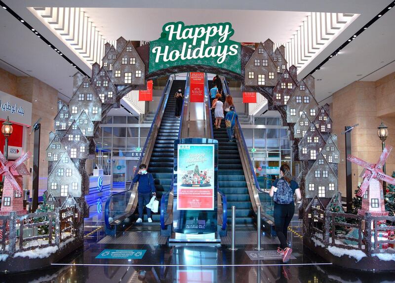 Abu Dhabi, United Arab Emirates, December 17, 2020.   The Festive Season Winter Wonderland display is now up at the lobby of the Abu Dhabi Mall to greet shoppers a Happy Holiday.
Victor Besa/The National
Section:  NA
For:  Standalone/Stock/Weather
