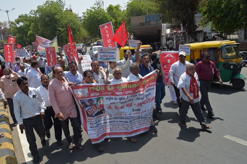 Protesters in Ahmedabad said Mr Modi’s policies were affecting 'workers, farmers and the general public' of India. AFP