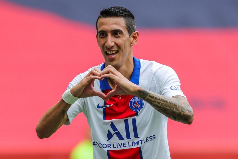 PSG's Angel Di Maria celebrates after scoring against Nice. AP