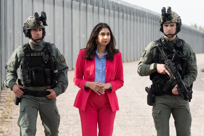 UK Home Secretary Suella Braverman in Alexandroupolis during a visit to the north-eastern Greek border with Turkey to see surveillance facilities and learn how Greek security forces monitor the land border. PA