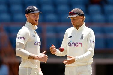 Cricket - Third Test - West Indies v England - National Cricket Stadium, St George's, Grenada - March 26, 2022 England's Joe Root with Ben Stokes Action Images via Reuters / Jason Cairnduff