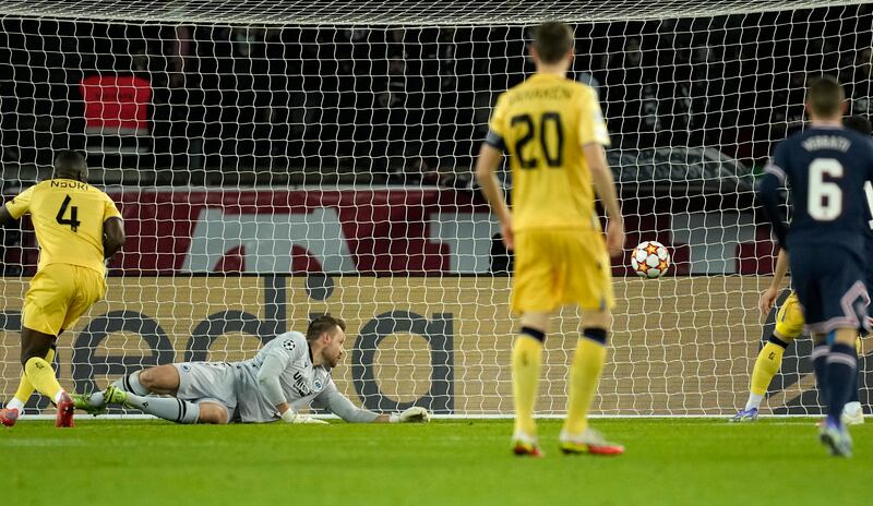 CLUB BRUGGE RATINGS:  
Simon Mignolet - 4, His poor goalkeeping saw the ball land at Mbappe’s feet for the opener, but he made good stops to deny Di Maria and Messi. AP