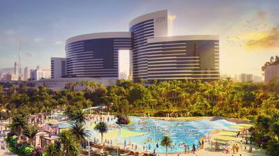 The water park will open next year with a beach lagoon, surf pool and tower slides. Photo: Grand Hyatt