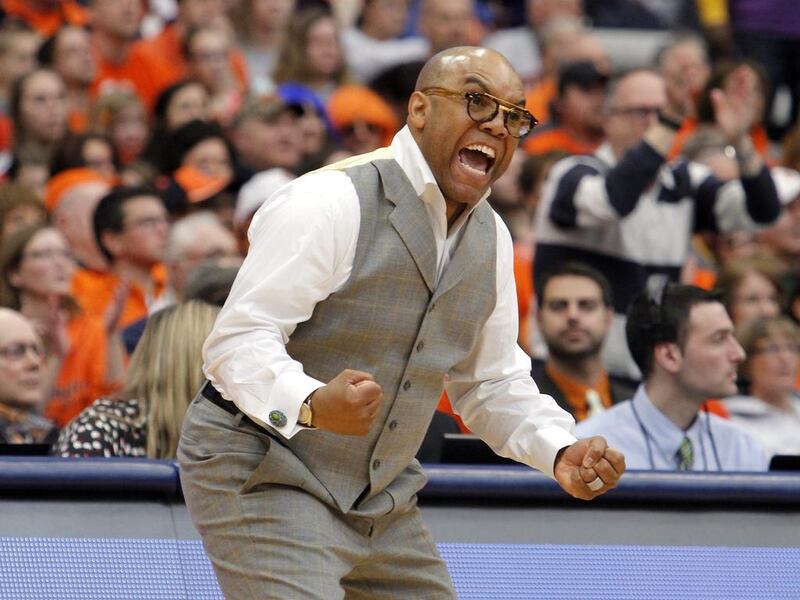Syracuse head coach Quentin Hillsman yells to his players in the first quarter of a second round women’s college basketball game in the NCAA Tournament against Albany in Syracuse, New York. Nick Lisi / AP Photo