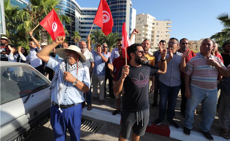 Tunisians protest against US interference in July after Secretary of State Anthony Blinken criticised the referendum on the constitution. EPA