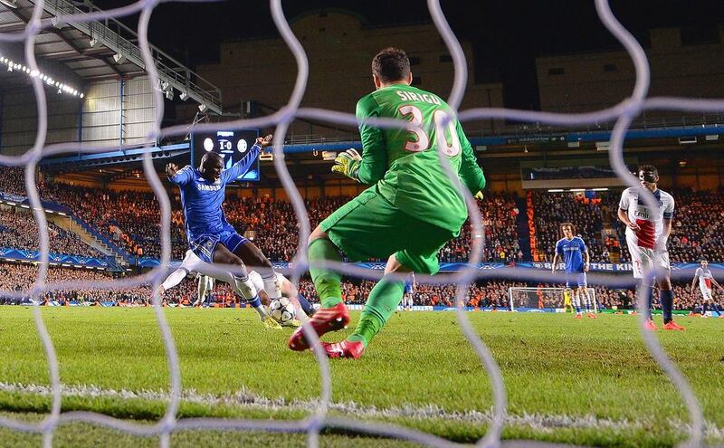 Salvatore Sirigu of Paris Saint-Germain surrenders a goal to Demba Ba of Chelsea during their Champions League quarter-final match on April 8 at Stamford Bridge. Chelsea advanced. Mike Hewitt / Getty Images