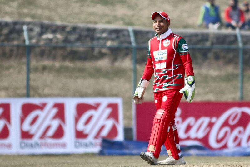 Suraj Kumar of Oman during the ICC Cricket World Cup League 2 match between USA and Oman at TU Cricket Stadium on 6 February 2020 in Nepal (5)