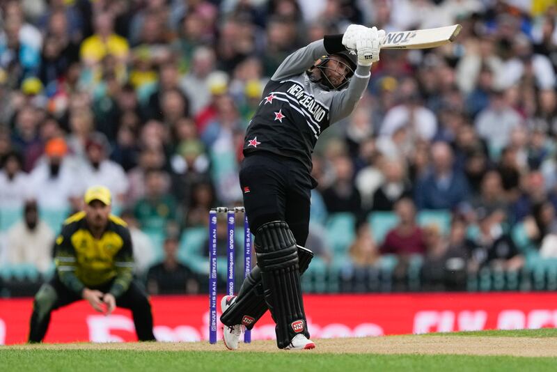 New Zealand's Devon Conway bats during the T20 World Cup cricket match against Australia. AP