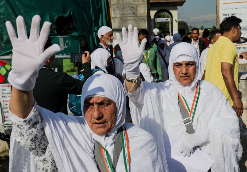 Hajj pilgrims in Srinagar, the summer capital of Indian Kashmir, leave for Makkah in Saudi Arabia. EPA