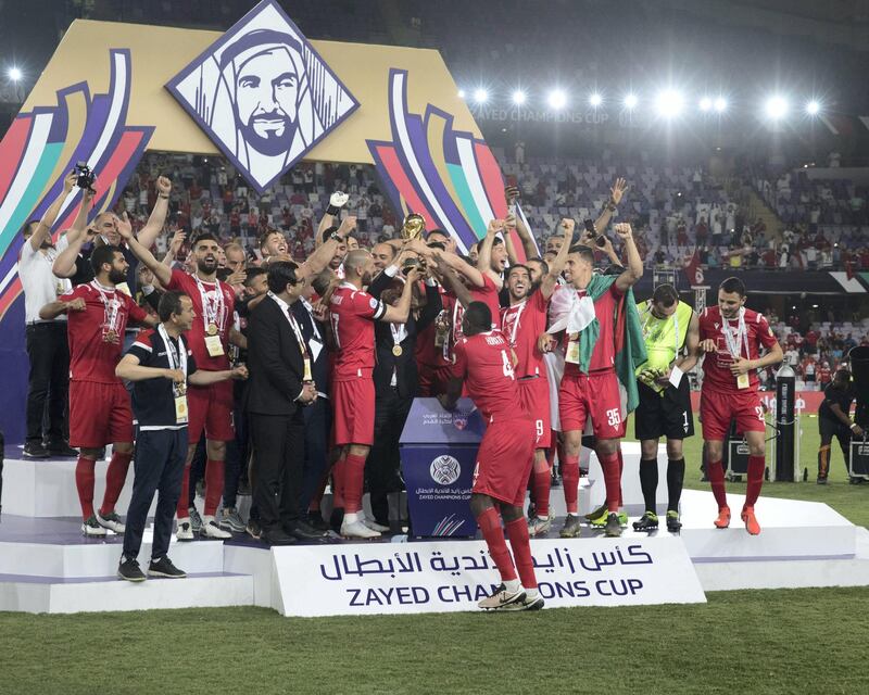 AL AIN, UNITED ARAB EMIRATES - April 18, 2019: Etoile du Sahel celebrates after winning the 2018–19 Zayed Champions Cup, at Hazza bin Zayed Stadium.

( Mohammed Al Bloushi for Ministry of Presidential Affairs )
---