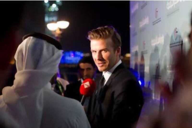 David Beckham attended an Emirates Center for Strategic Studies and Research (ECSSR) Gala Dinner at Emirates Palace marina. Handout photo