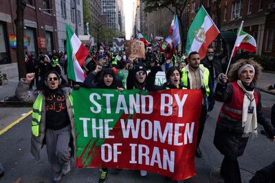 Protesters in New York call on the UN to take action over the treatment of women in Iran, after Mahsa Amini's death. AFP