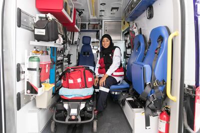 DUBAI, UNITED ARAB EMIRATES - AUG 23:

Shamsa Hassan Safar, Paramedic, First Respond Unit, Ambulance Operation.

(Photo by Reem Mohammed/The National)

Reporter: NAWAL AL RAMAHI
Section: NA