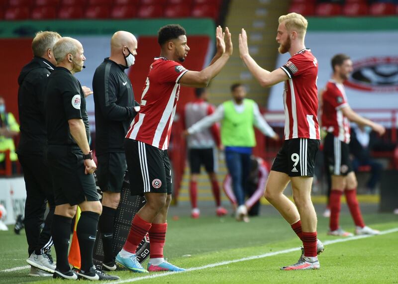 Sheffield United's Lys Mousset comes on as a substitute to replace Oliver McBurnie. Reuters