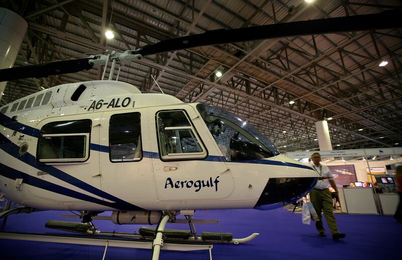 DUBAI, UNITED ARAB EMIRATES – Nov 11: One of the Helicopter on display at Aerogulf stall in the Helishow Dubai 2008 at Dubai Airport Expo Centre, Dubai. (Pawan Singh / The National) *** Local Caption ***  PS17- HELICOPTER SHOW.jpgPS17- HELICOPTER SHOW.jpg