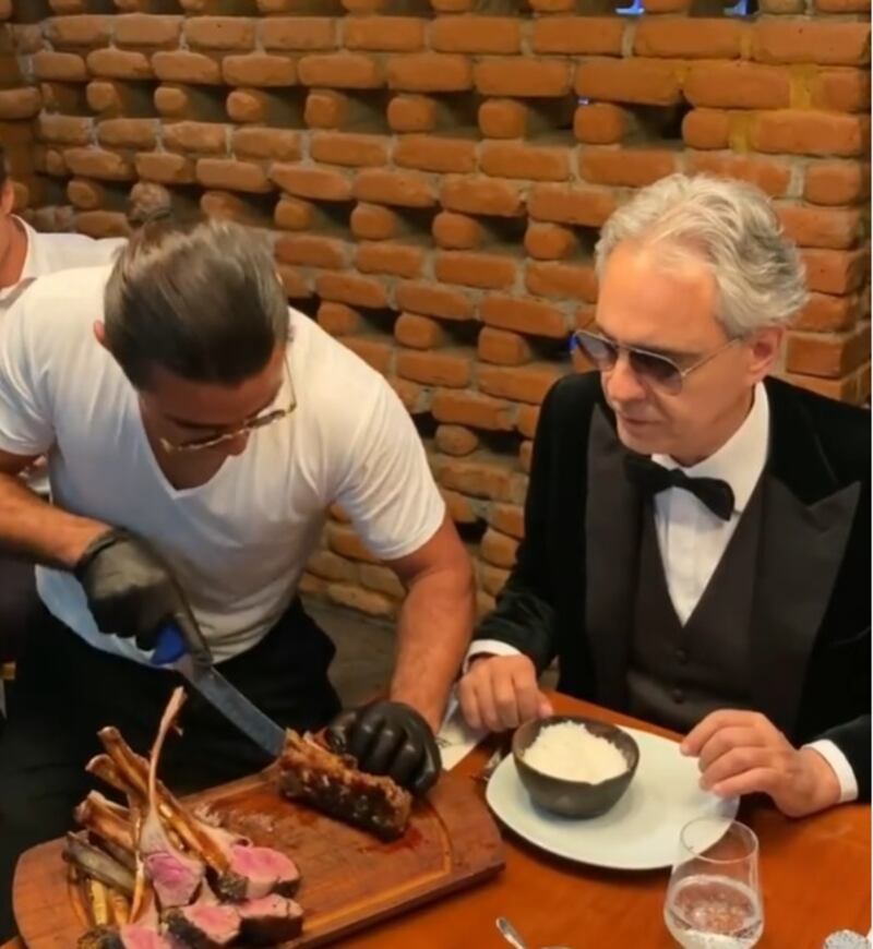Andrea Bocelli: The 62-year-old Italian tenor was in Dubai for a concert at Dubai Opera on December 8, and stopped by Salt Bae’s Nusr-Et Dubai restaurant in Jumeirah Beach Dubai Restaurant Village Four Seasons Resort, where he treated the chef to a private concert in the kitchen. Instagram