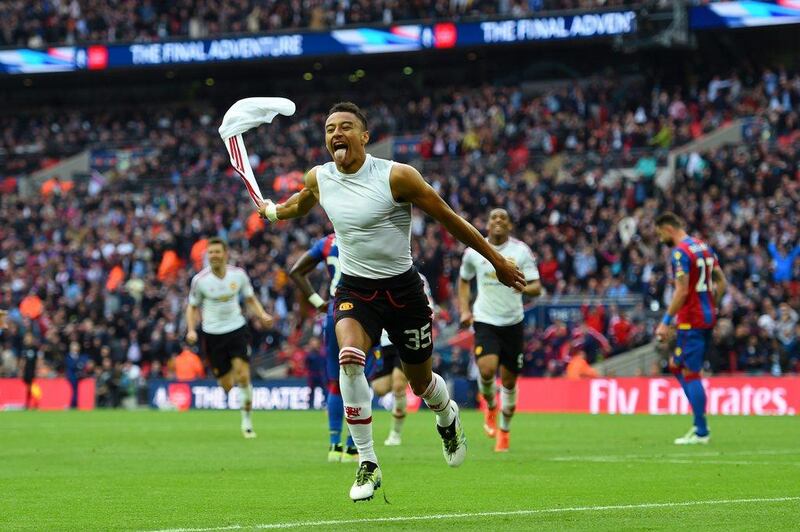 Jesse Lingard of Manchester United celebrates as he scores their second goal during the FA Cup Final match between Manchester United and Crystal Palace at Wembley Stadium on May 21, 2016 in London, England. (Shaun Botterill/Getty Images)