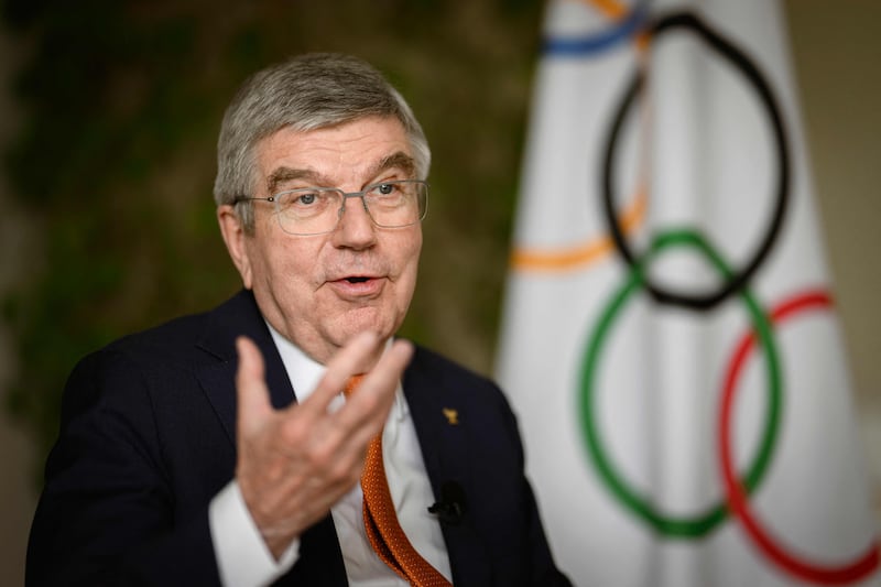 IOC president Thomas Bach speaks during an interview at the IOC headquarters in Lausanne, Switzerland, ahead of the Paris 2024 Olympics. AFP