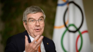 IOC president Thomas Bach speaks during an interview at the IOC headquarters in Lausanne, Switzerland, ahead of the Paris 2024 Olympics. AFP