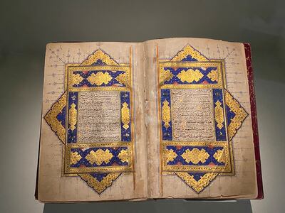 Single volume Quran manuscript produced in Makkah in 1578 by master scribe, Mulla 'Ali Qari. Hareth Al Bustani / The National