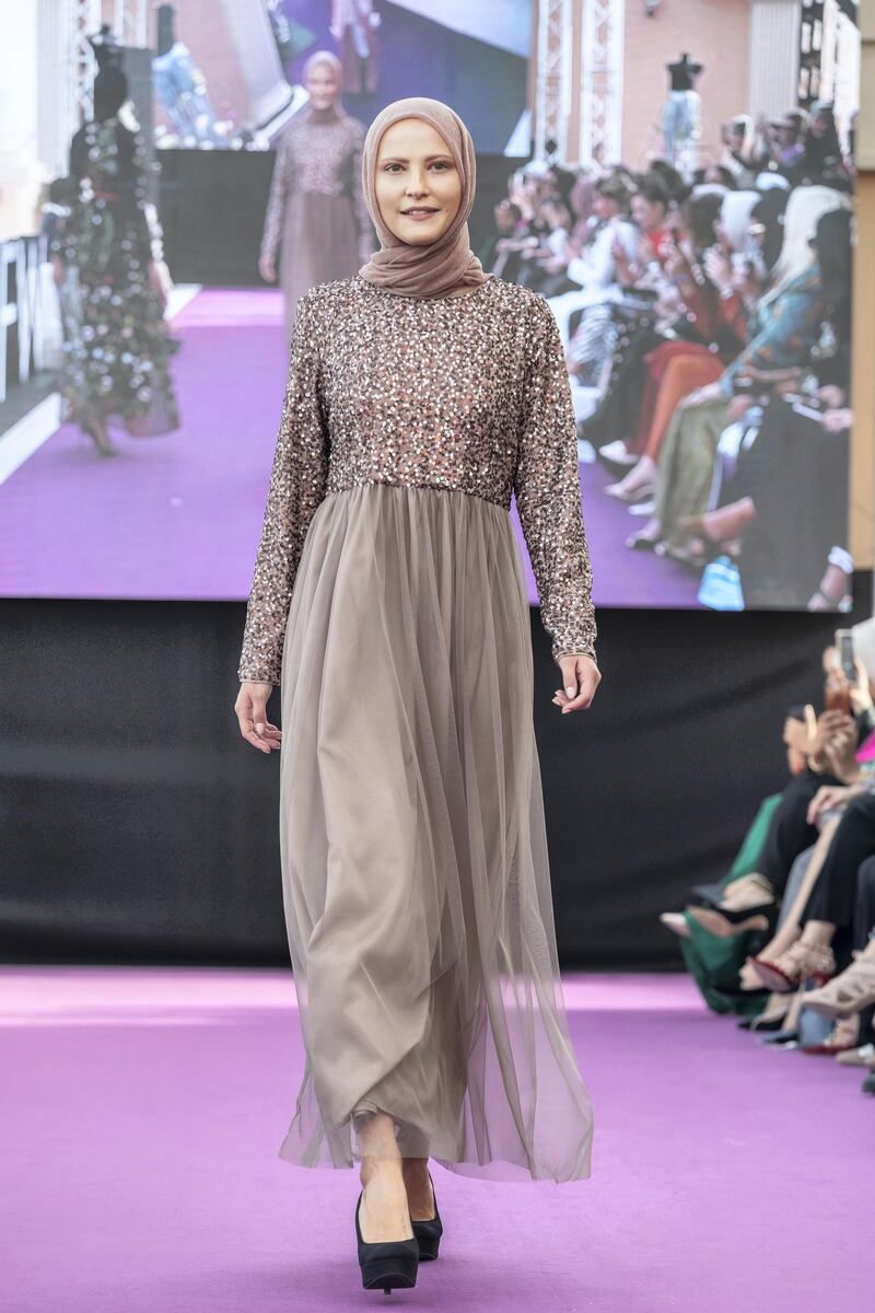 DUBAI, UNITED ARAB EMIRATES. 07 MARCH 2019. Dubai Modest Fashion Week Day 1 at the Emerald Palace Kempinski. Niswa Fashion, USA. (Photo: Antonie Robertson/The National) Journalist: Hafsa Lodi. Section: National.