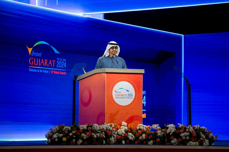 Sheikh Mohamed delivers a speech during the summit.
Photo: Hamad Al Kaabi / UAE Presidential Court 