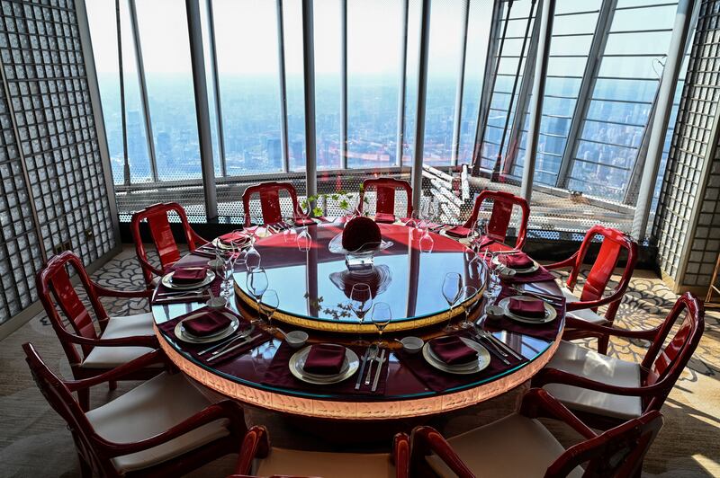 A table is seen in the restaurant of the J Hotel, the world's highest luxury hotel.