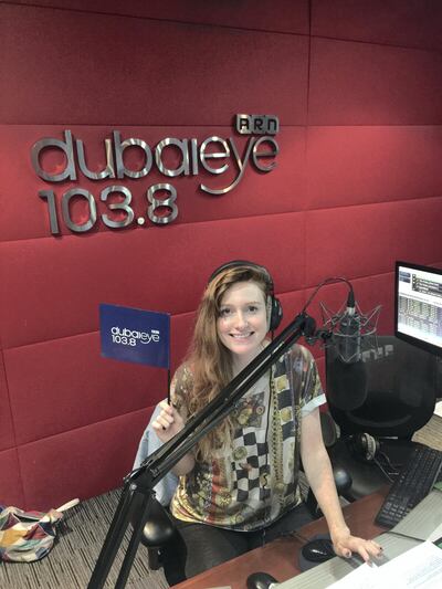 Ms Burgon worked for the radio station dubaieye during her years living in the UAE.  Courtesy Stef Burgon and Simon Hunt