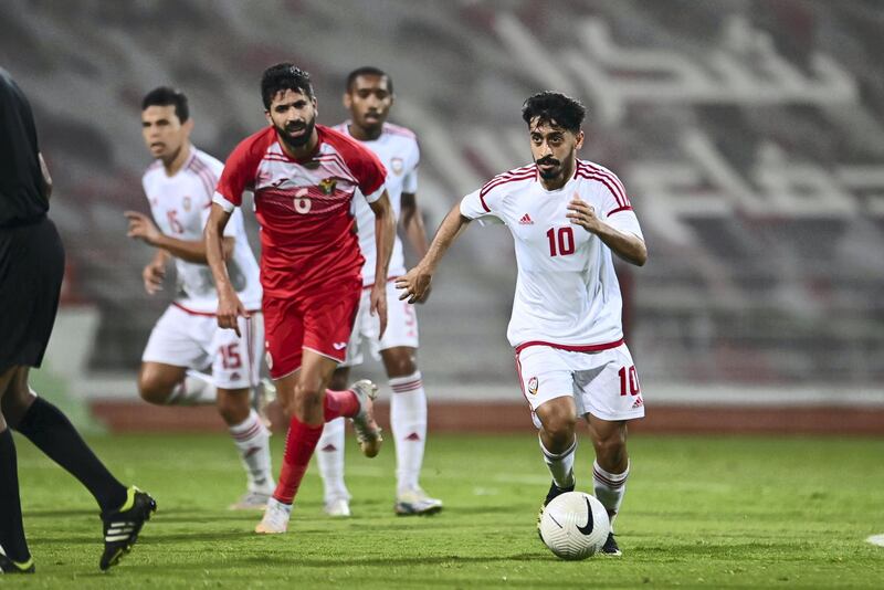 Dubai / Monday May 24, 2021: Our first national football team defeated its Jordanian counterpart by five goals to one goal in the international friendly match that took place today at Rashid Stadium at Al-Ahly Youth Club in Dubai in the final rehearsal for Al-Abyad in preparation for the joint Asian qualifiers for the 2022 World Cup Finals and Cup Finals Asia 2023, which will be held in the country from the third of next June. Courtesy UAE FA