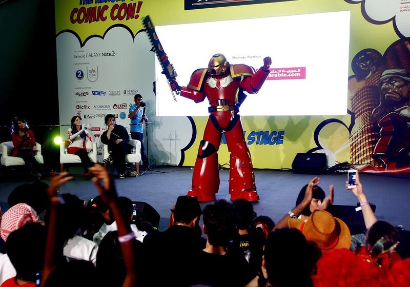 Alistair Vowles as Blood Angel entertains the crowd at  Middle East Film and Comic Con in Dubai. Jeffrey E Biteng / The National