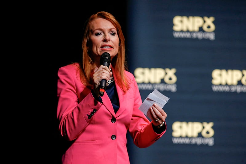 Ms Regan speaks at the SNP leadership debate in Aberdeen. PA