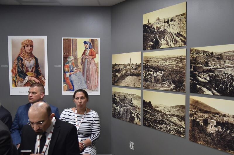 The museum contains work by 29 Palestinian artists based in Gaza, the West Bank and Israel. Hector Retamal / AFP