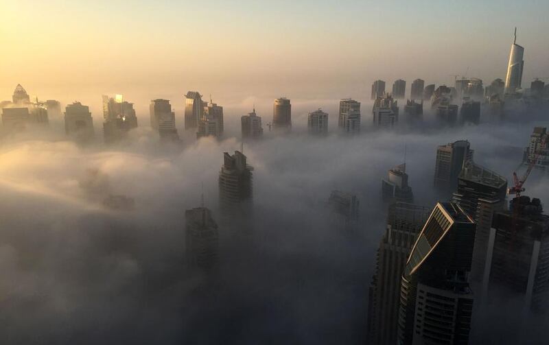 Fog rolls over Dubai.