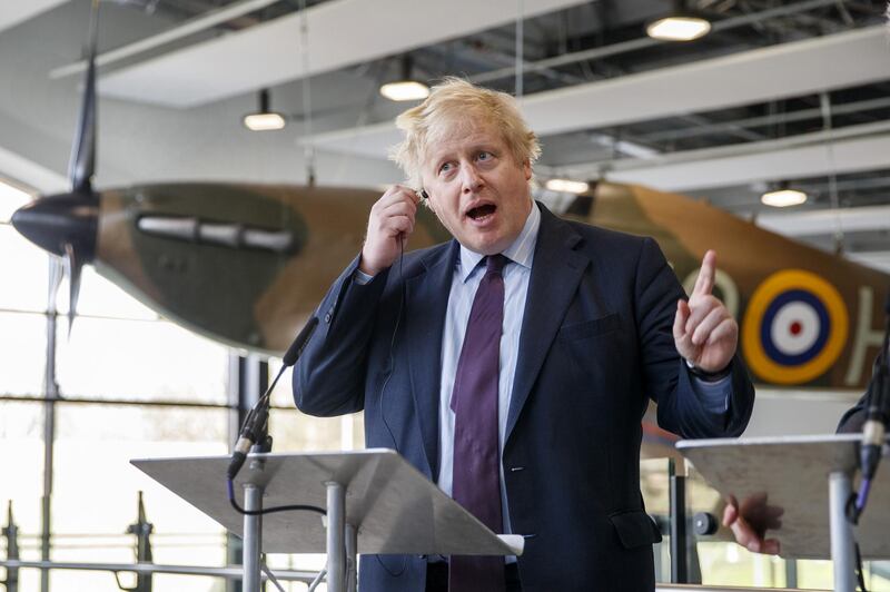 LONDON, ENGLAND - MARCH 16: British Foreign Secretary Boris Johnson speaks to media during a visit to a Battle of Britain bunker in Uxbridge on March 16, 2018, in London, England.  (Photo by Tolga Akmen-WPA Pool/Getty Images)