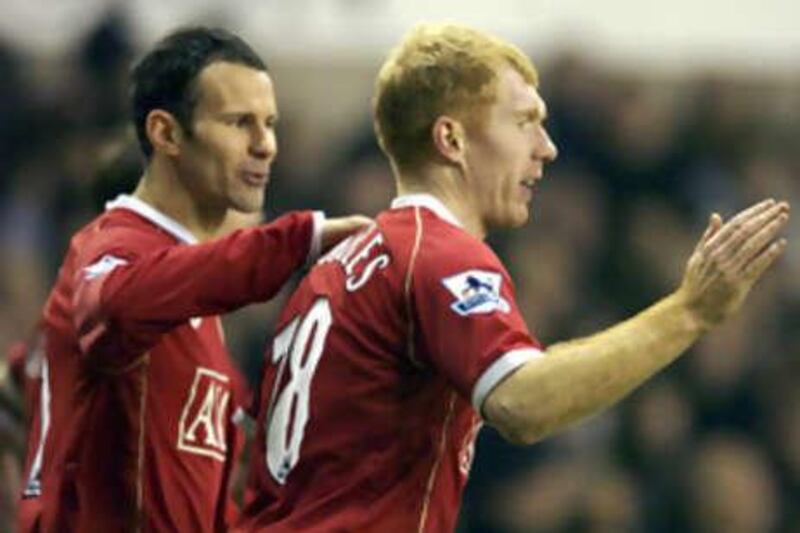 United veterans Ryan Giggs, left, and Paul Scholes are likely to start against Gamba Osaka.