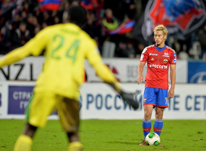 Keisuke Honda, right, of CSKA Moscow is one of a dwindling number of players who are a consistent threat to score from direct free kicks. Getty Images